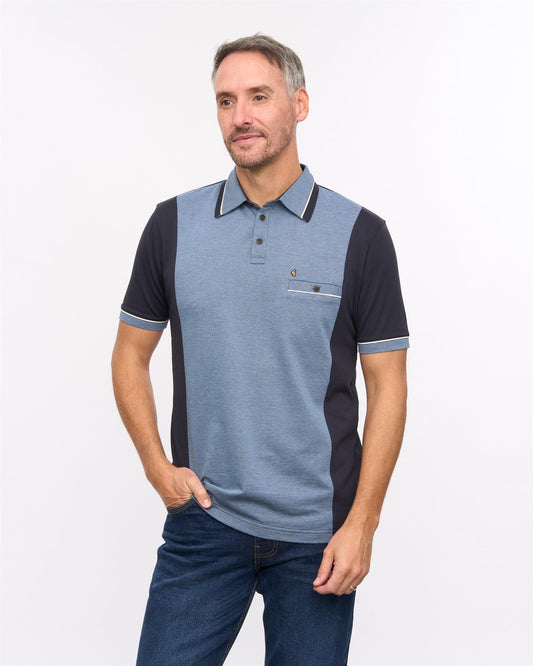 G57X08 Mens Short Sleeve Oxford Jersey Trim Polo Gabicci Heritage - NAVY
