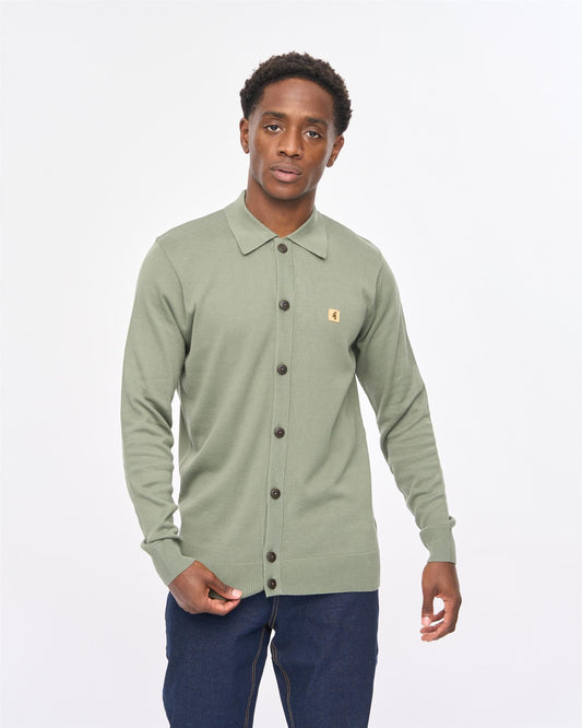 V57GK16 Mens Azima Long Sleeve Plain Knit Button Thru Gabicci Vintage - KHAKI