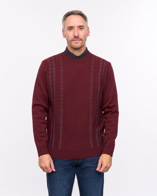 G57M05 Mens Pattern Front Knit Crew Neck Sweater Gabicci Heritage - CLARET