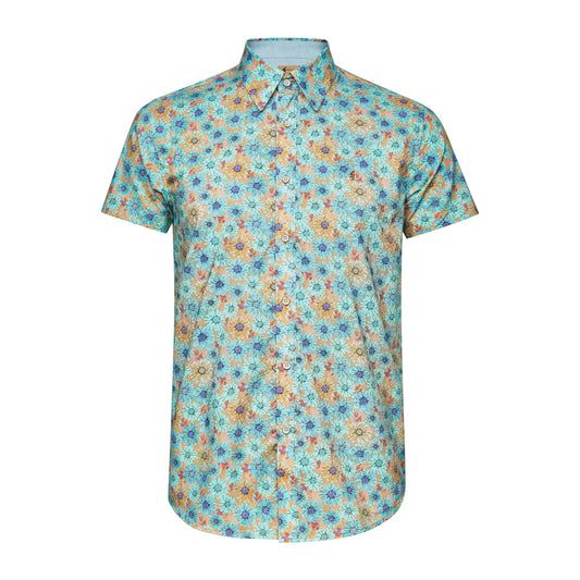 V52GW08 Mens Davis Woven Print Shirt Gabicci Vintage - GRANOLA