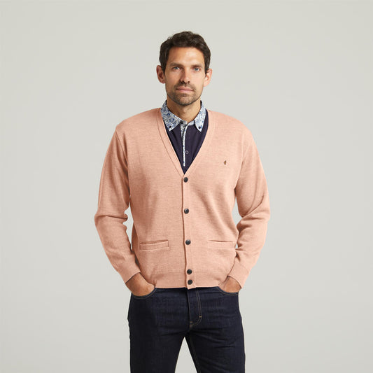 G54K02 Mens Plain Vee Kneck Cardigan Gabicci Classic - PEACH