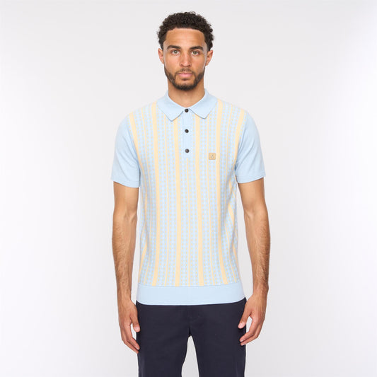 V54GM05 Mens Johnny Short Sleeve Pattern Knitted Polo Gabicci Vintage - AZURE