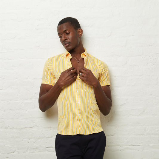 V54GW02 Mens Fraser Short Sleeve Gingham Shirt Gabicci Vintage - PINEAPPLE