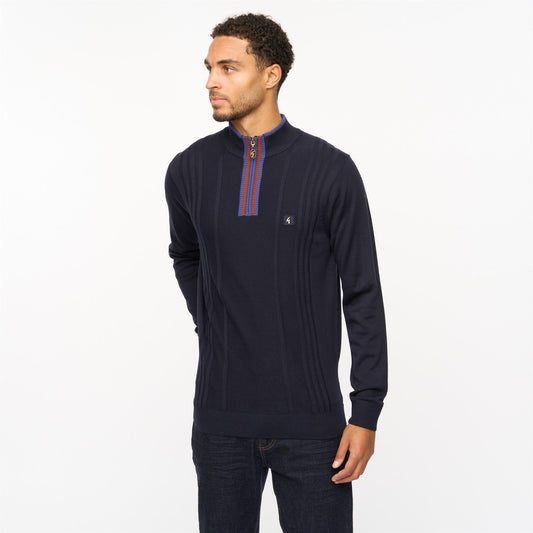 V55GM12 Mens Romley Long Sleeve Knitted Qtr Zip Sweater Gabicci Vintage - NAVY