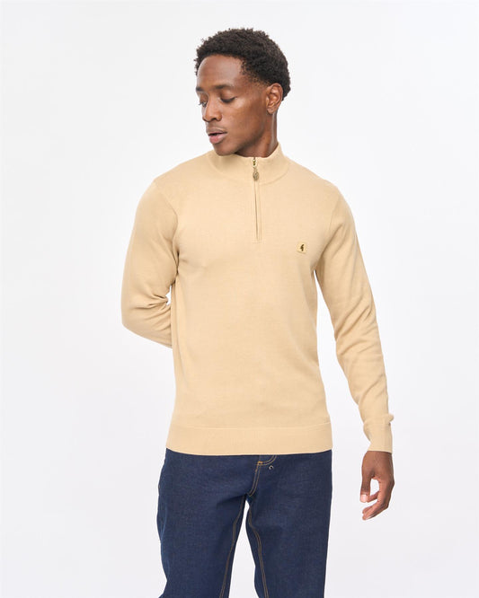 V57GK15 Mens Naxton Long Sleeve Plain Knit Zip Neck Gabicci Vintage - CARAMEL