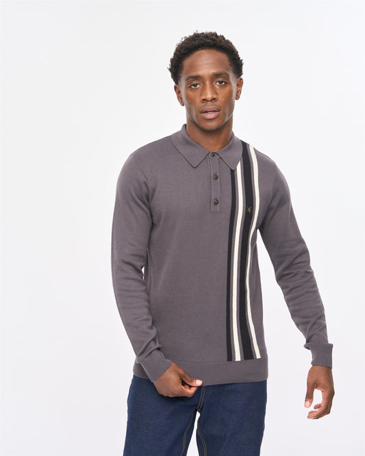 V57GM03 Mens Soda Long Sleeve Knit Polo Gabicci Vintage - CHARCOAL