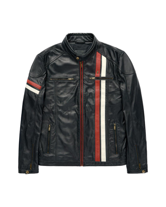 AGABJ03 Leather McQueen Jacket NAVY