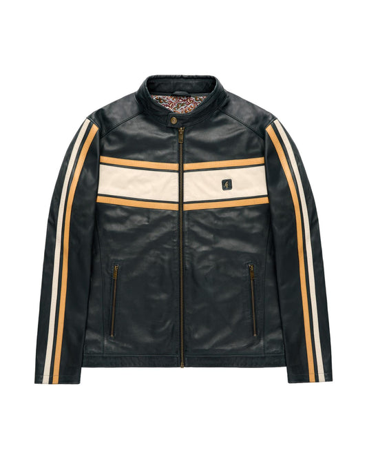 AGABJ09 Leather Lambert Racing Jacket NAVY