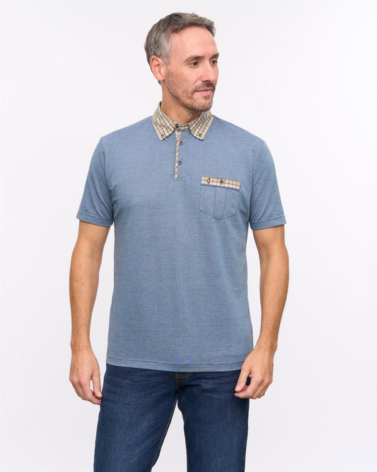 G57X09 Mens Short Sleeve Oxford Jersey Woven Trim Polo Gabicci Heritage - AIRFORCE