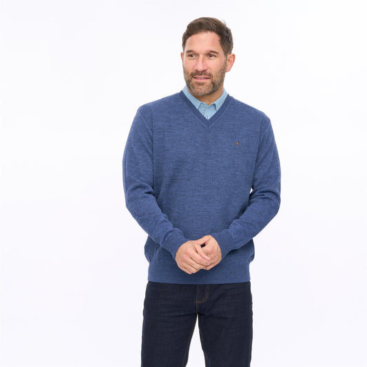 G56K01 Mens Plain Knit V-Neck Gabicci Classic - DELFT
