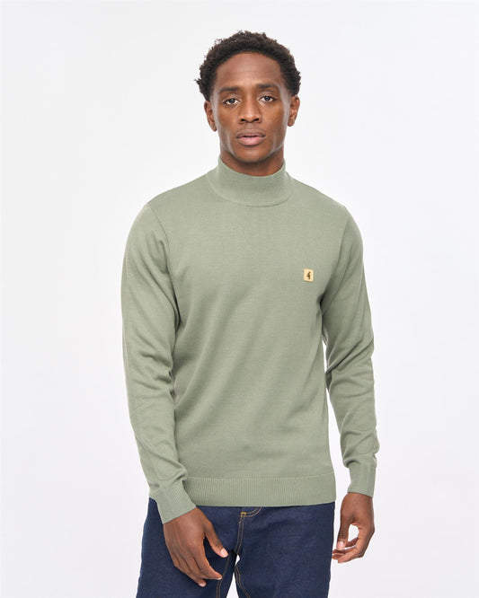 V57GK10 Mens Duke Long Sleeve Plain Knit Turtle Neck Gabicci Vintage - KHAKI