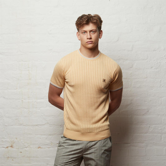 V56GM17 Mens Santino Short Sleeve Knit Crew Neck Gabicci Vintage - LEMON
