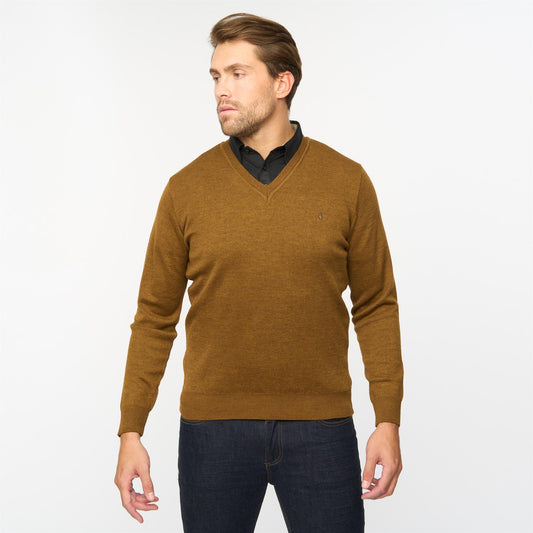 G55K01 Plain Vee Neck Sweater Gabicci Classic NUTMEG