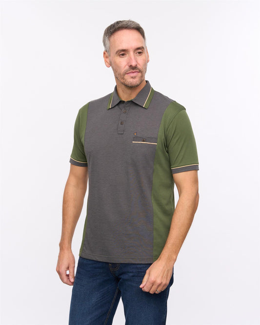 G57X08 Mens Short Sleeve Oxford Jersey Trim Polo Gabicci Heritage - KHAKI