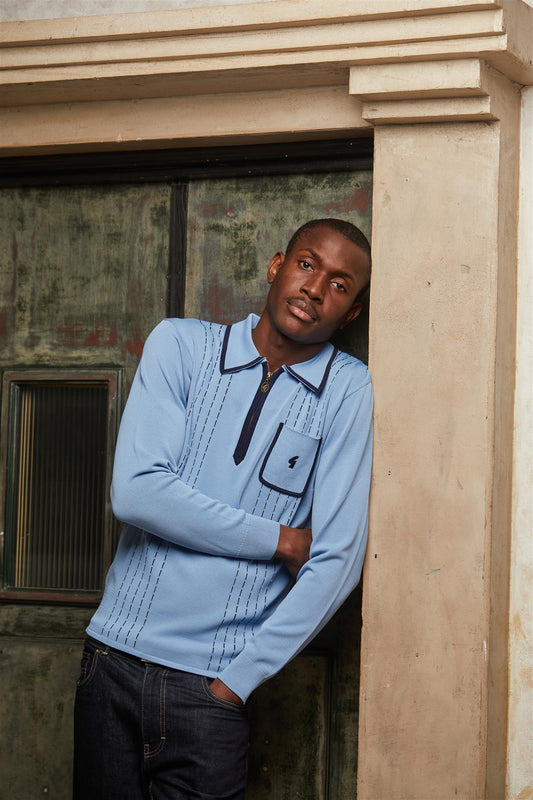 V55GM25 Mens Darron Long Sleeve Archive Knitted Zip Neck Polo Gabicci Vintage - ICEBERG
