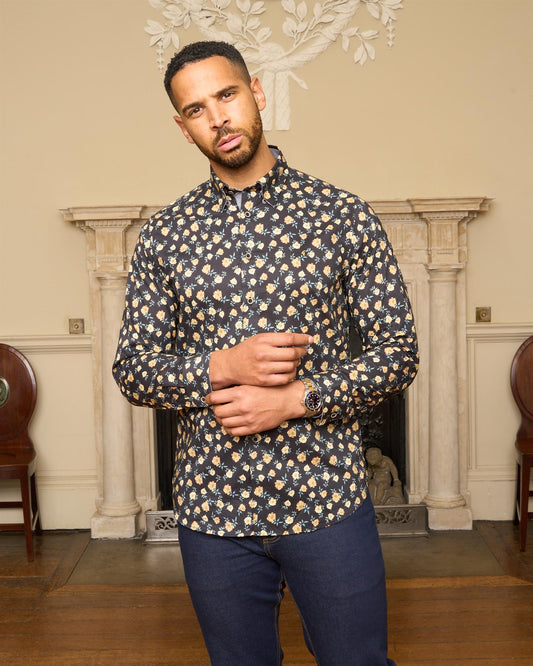 G57W12 Mens Print Shirt Gabicci Heritage - BLACK