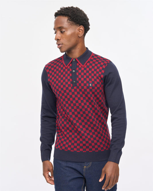 V57GM08 Mens Danson Long Sleeve Knit Polo Gabicci Vintage - NAVY