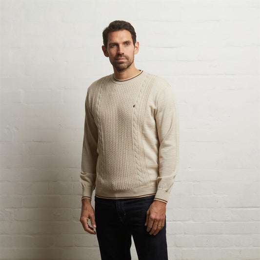 G55M08 Fancy Crew Neck Sweater Gabicci Classic LINEN