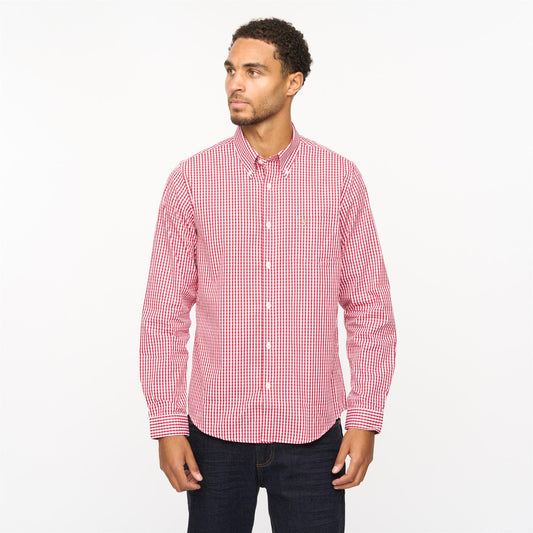 V55GW01 Mens Fraser Long Sleeve Woven Check Shirt Gabicci Vintage - CHERRY