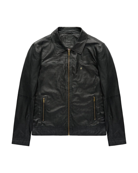 AGABJ02 Leather Harrington Jacket BLACK