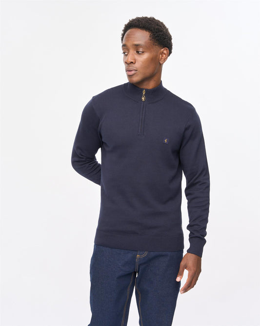 V57GK15 Mens Naxton Long Sleeve Plain Knit Zip Neck Gabicci Vintage - NAVY