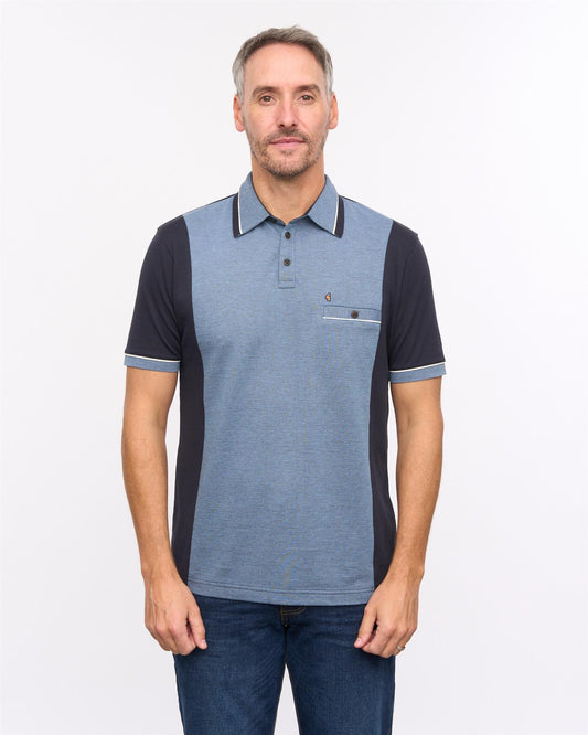 G57X08 Mens Short Sleeve Oxford Jersey Trim Polo Gabicci Heritage - NAVY