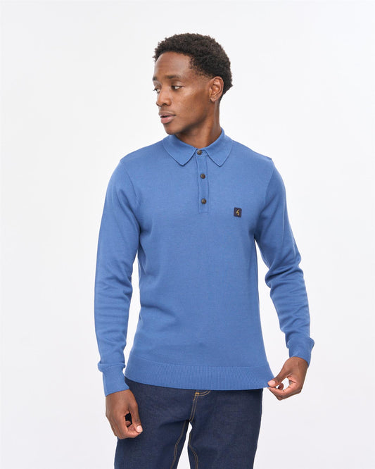 V57GK08 Mens Francesco Long Sleeve Plain Knit Polo Gabicci Vintage - AIRFORCE