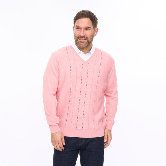 G56M02 Mens Pattern Front Knit V-Neck Gabicci Classic - CANDY