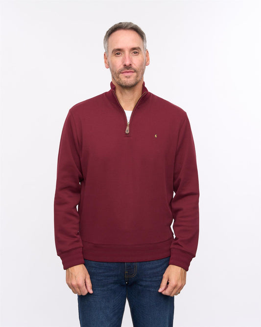 G57D01 Mens Quarter Zip Sweat Gabicci Heritage - ROUGE
