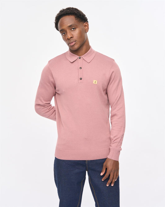 V57GK08 Mens Francesco Long Sleeve Plain Knit Polo Gabicci Vintage - OLD ROSE