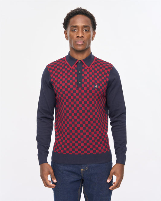 V57GM08 Mens Danson Long Sleeve Knit Polo Gabicci Vintage - NAVY