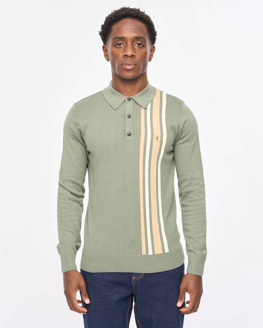 V57GM03 Mens Soda Long Sleeve Knit Polo Gabicci Vintage - KHAKI
