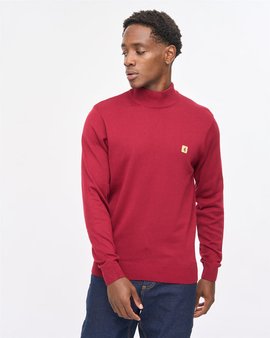 V57GK10 Mens Duke Long Sleeve Plain Knit Turtle Neck Gabicci Vintage - CLARET