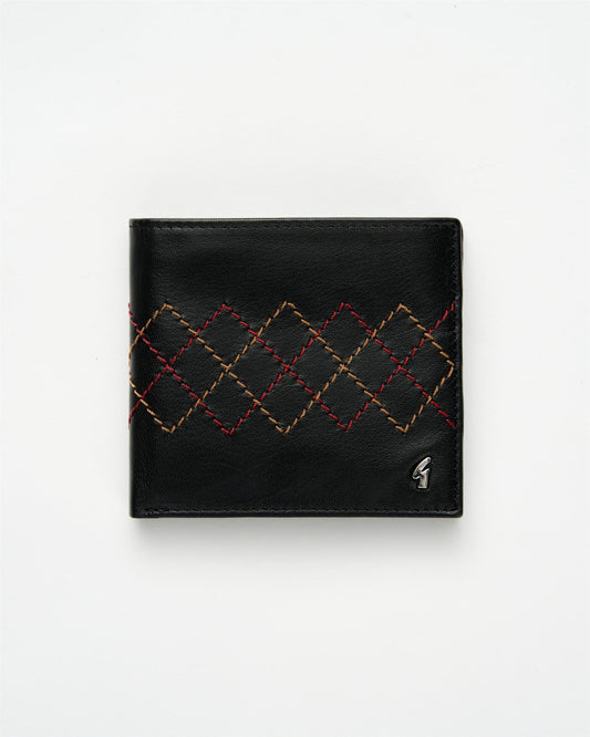 AGABW23 Cross Stitch Coin Pocket Wallet BLACK