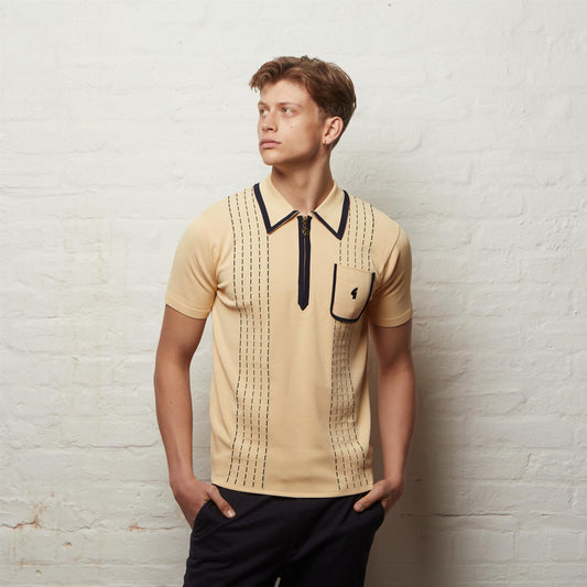 V56GM25 Mens Darron Archive Short Sleeve Viscose Knit Gabicci Vintage - LEMON