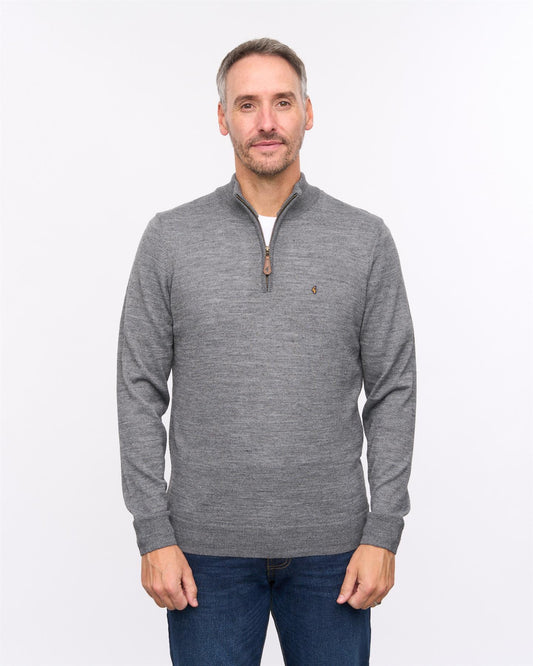 G57K21 Mens Long Sleeve Plain Merino Knit Quarter Zip Polo Gabicci Heritage - CHARCOAL