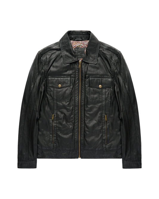 AGABJ04 Leather Dean Western Jacket BLACK