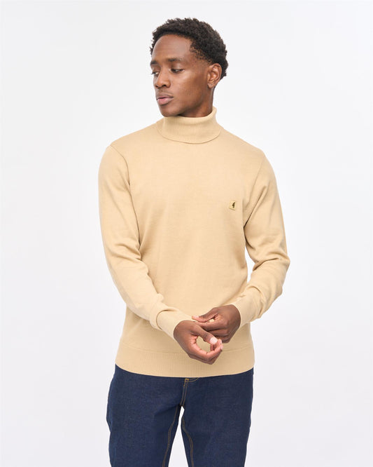 V57GK09 Mens Ricardo Long Sleeve Plain Knit Roll Neck Gabicci Vintage - CARAMEL