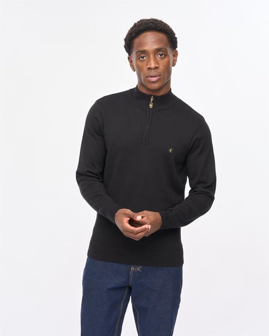 V57GK15 Mens Naxton Long Sleeve Plain Knit Zip Neck Gabicci Vintage - BLACK