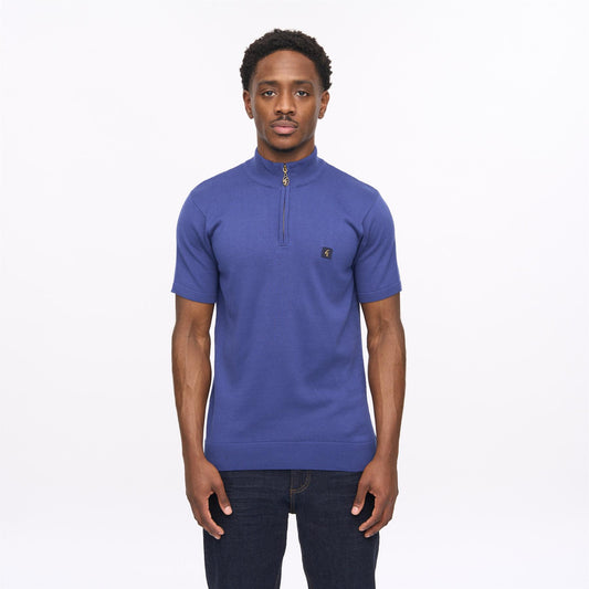 V56GK18 Mens Lasso Short Sleeve Plain Knit Quarter Zip Gabicci Vintage - DELFT