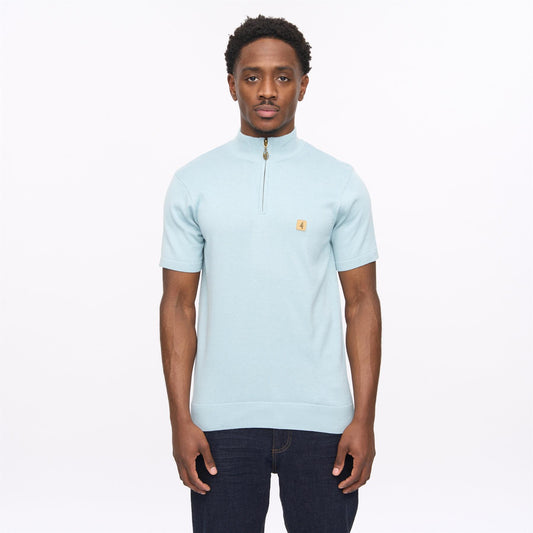 V56GK18 Mens Lasso Short Sleeve Plain Knit Quarter Zip Gabicci Vintage - MINT