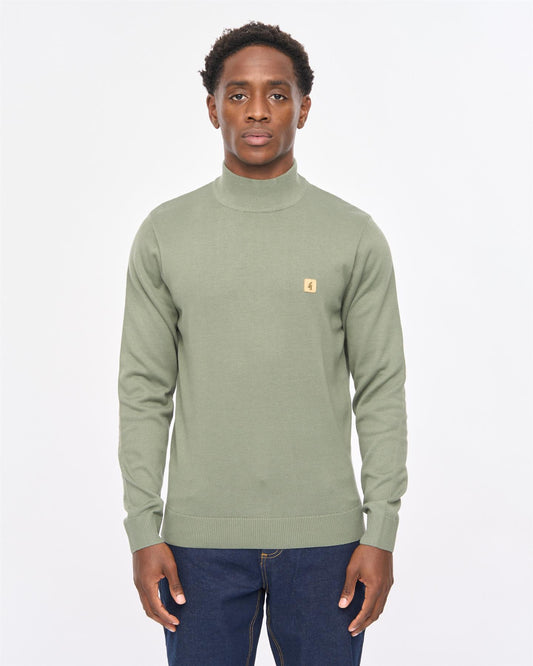 V57GK10 Mens Duke Long Sleeve Plain Knit Turtle Neck Gabicci Vintage - KHAKI