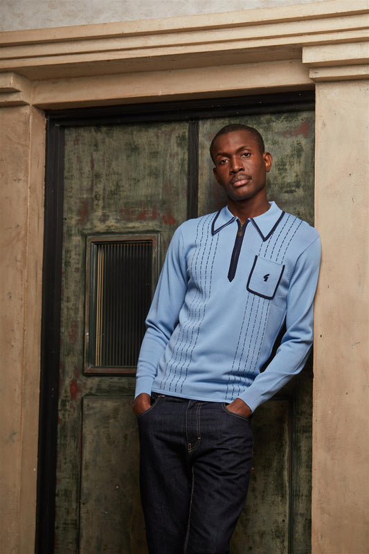 V55GM25 Mens Darron Long Sleeve Archive Knitted Zip Neck Polo Gabicci Vintage - ICEBERG