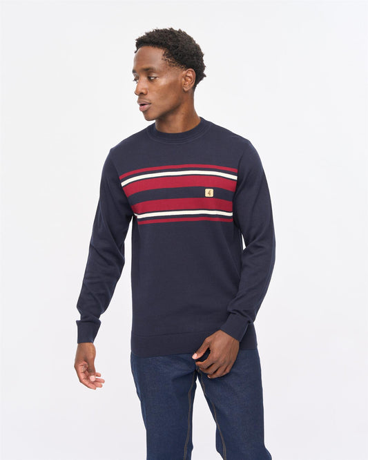 V57GM19 Mens Liam Long Sleeve Knit Crew Gabicci Vintage - NAVY