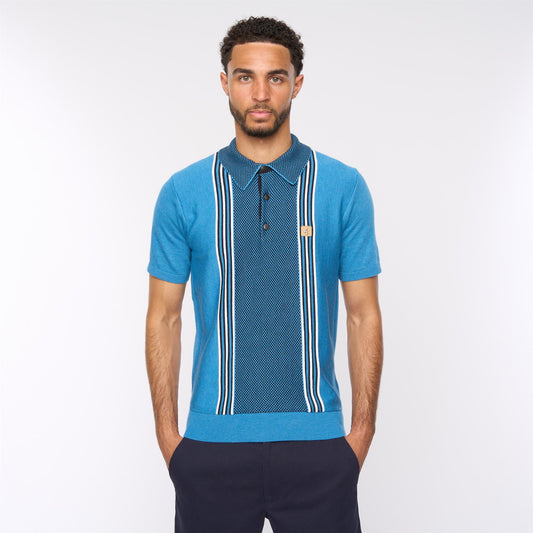 V54GM11 Mens Hadon Short Sleeve French Placket Knitted Polo Gabicci Vintage - AQUA