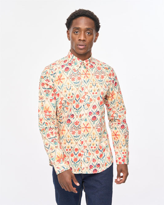 V57GW05 Mens Archie Long Sleeve Shirt Gabicci Vintage - CREAM