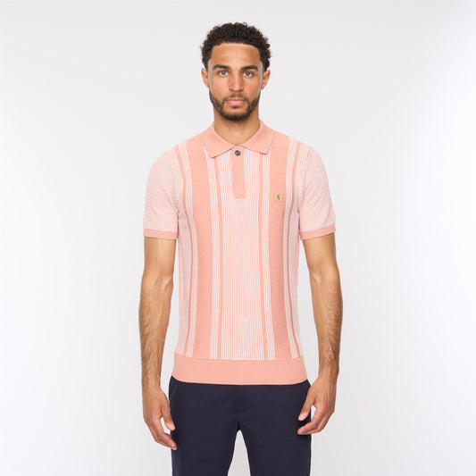 V54GM04 Mens Dante Short Sleeve Pattern Knitted Polo Gabicci Vintage - PEACH