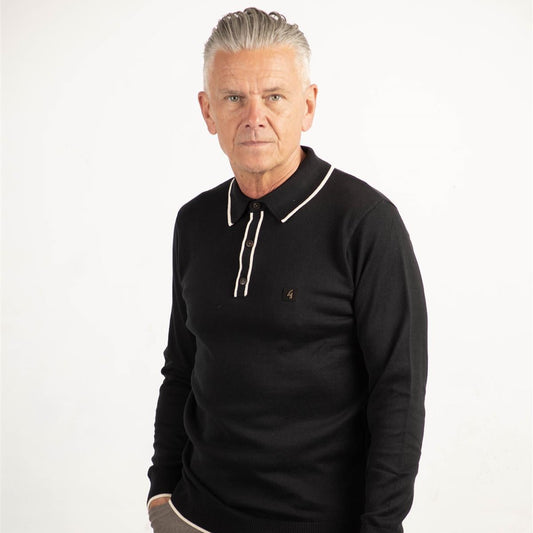 V00GM09S Mens Lineker Long Sleeve Knitted Polo Gabicci Vintage - BLACK