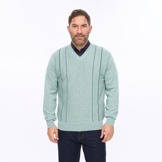 G56M01 Mens Pattern Front Knit V-Neck Gabicci Classic - MINT