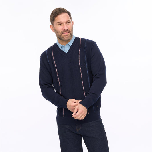 G56M01 Mens Pattern Front Knit V-Neck Gabicci Classic - NAVY